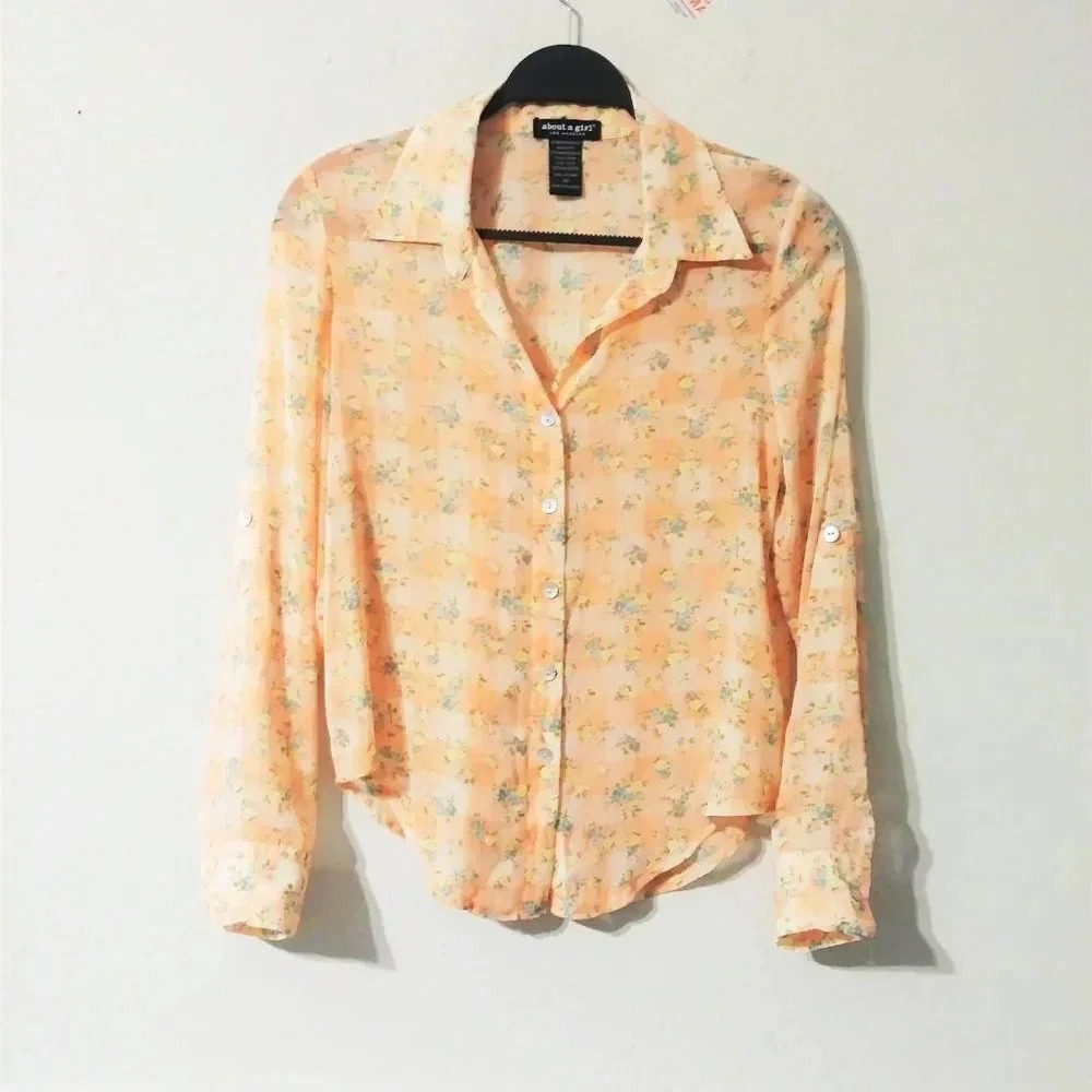 About a Girl Button Down Sheer Floral Top